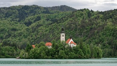 Bled Island and its church in Lake Bled, Slovenia