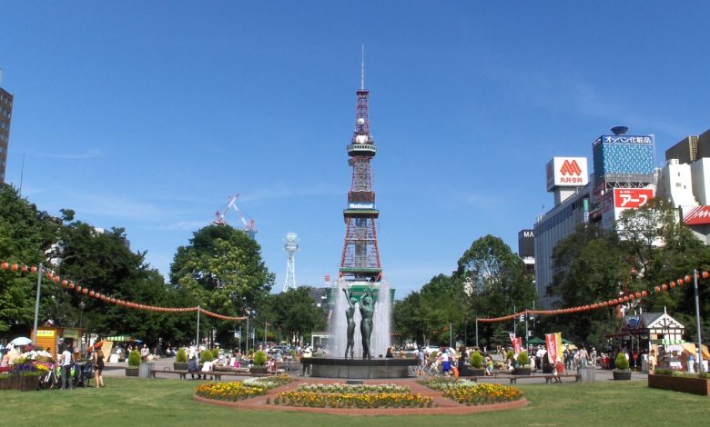 Odori Park and Sapporo city centre in Japan