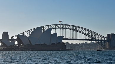 Sydney Opera House and Harbour Bridge viewed from Fleet Steps